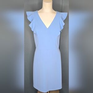 Ivy +‎ Blu Periwinkle Blue Flutter Sleeve V-Neck Sheath Dress Size 10